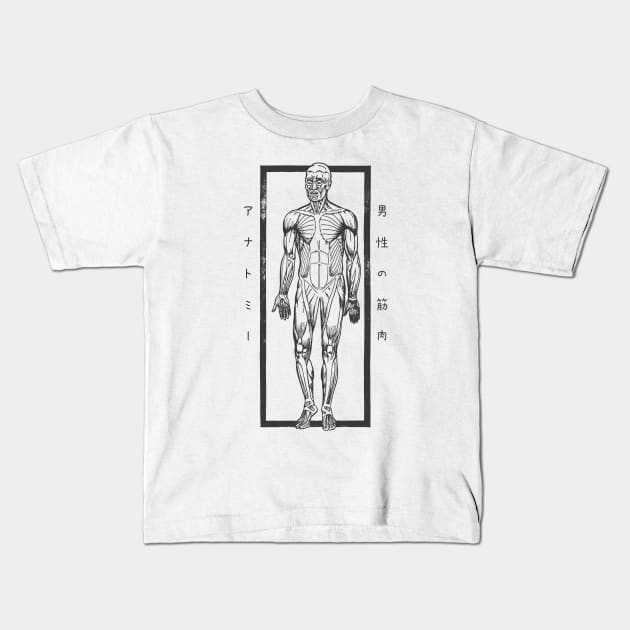 Anatomy Muscles of a Man with Japanese Kanji Kids T-Shirt by SolidFive7